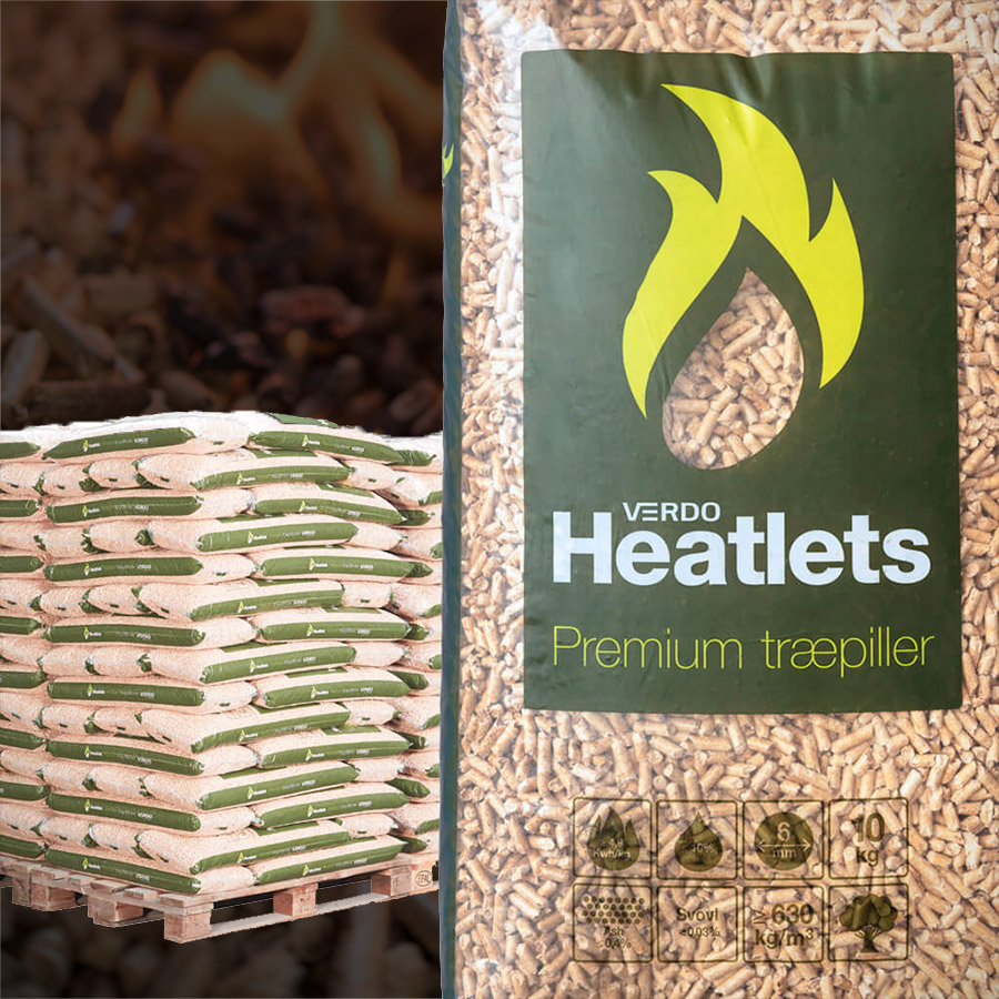 Heatlets Premium træpiller - 6 mm, 10 kg/900 kg Ca. 14 Dages Leveringstid Ringer dagen før Levering.